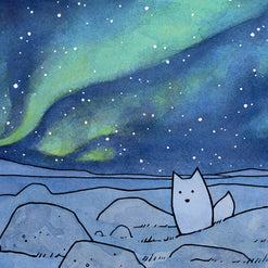 Arctic Fox Under Northern Lights Card