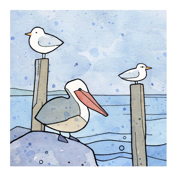 Pelican Gull and Tern Print