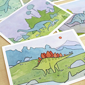 Dinosaur Illustration Card Set: 10 Blank Notecards