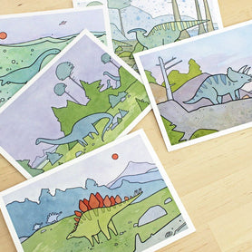 Dinosaur Illustration Card Set: 10 Blank Notecards