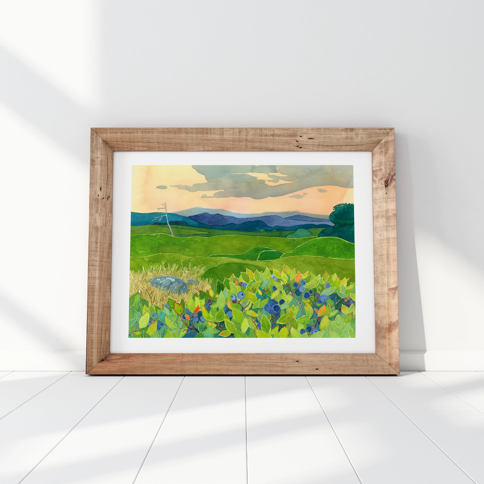 Wild Blueberries Landscape Painting Watercolor Print