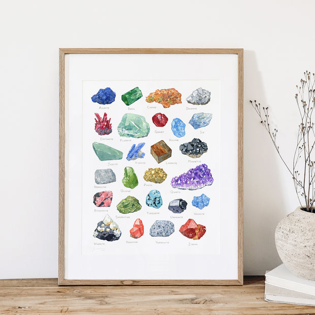 Minerals Alphabet Watercolor Print