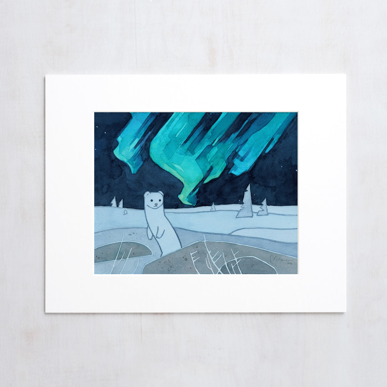 Ermine Weasel Northern Lights Print