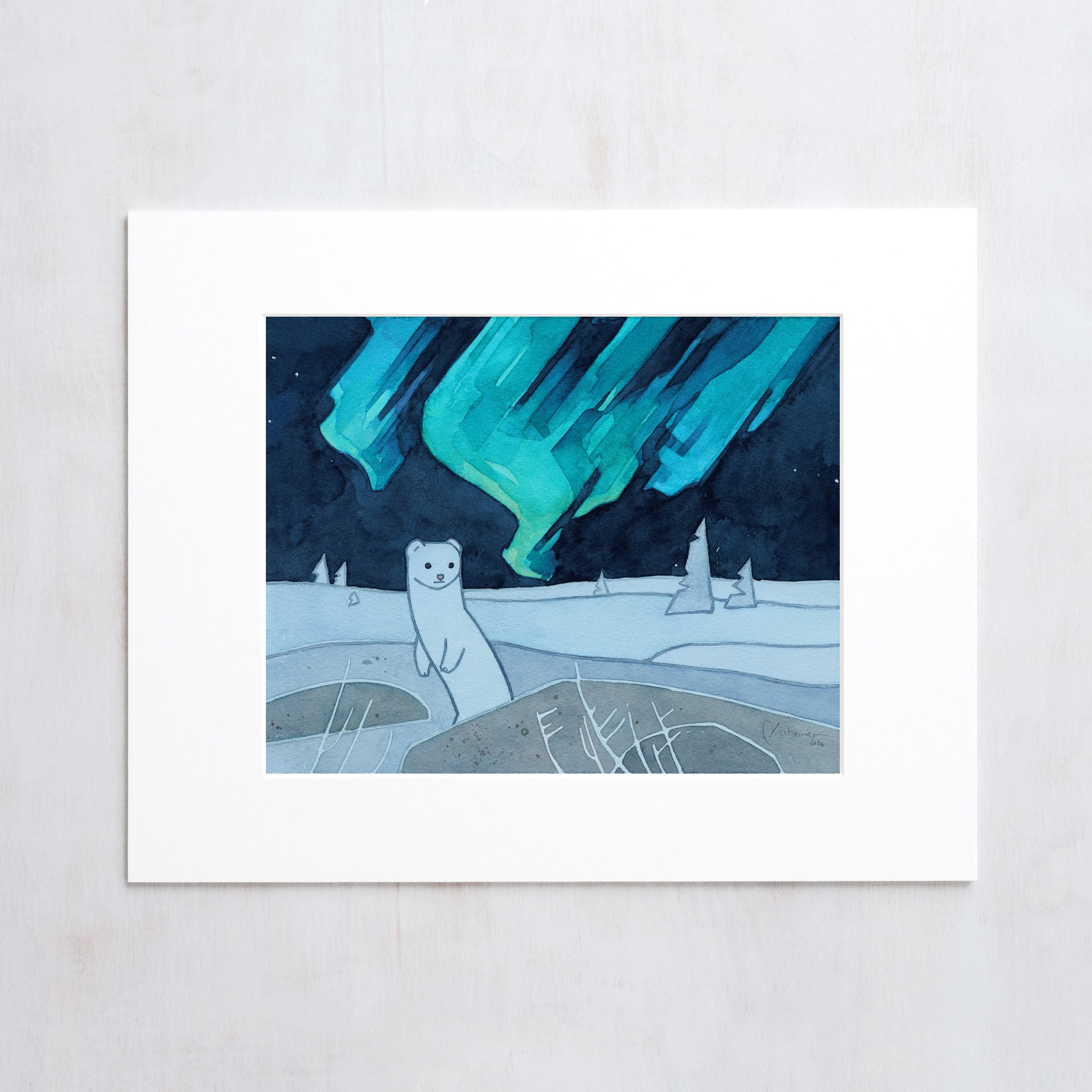 Ermine Weasel Northern Lights Print
