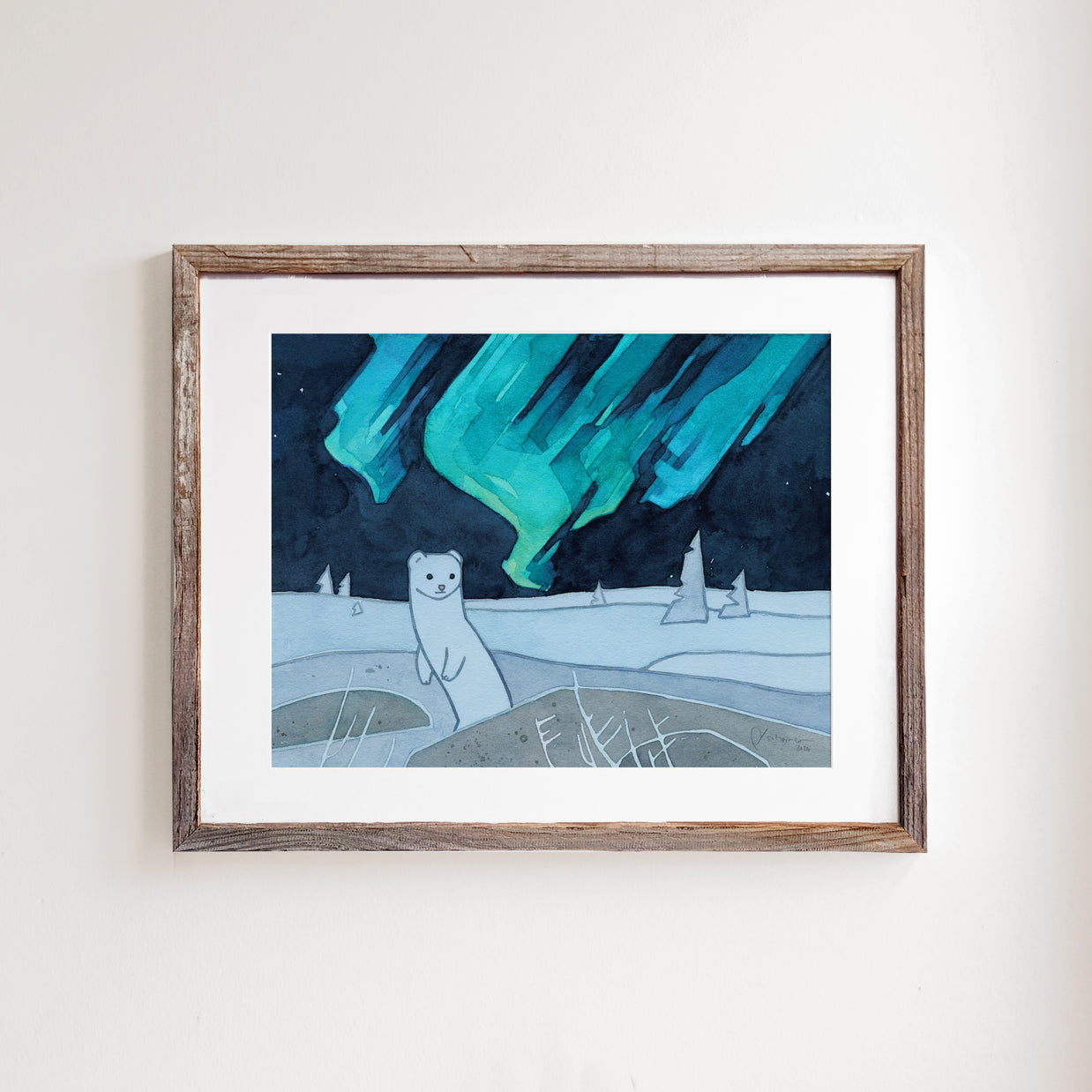 Ermine Weasel Northern Lights Print