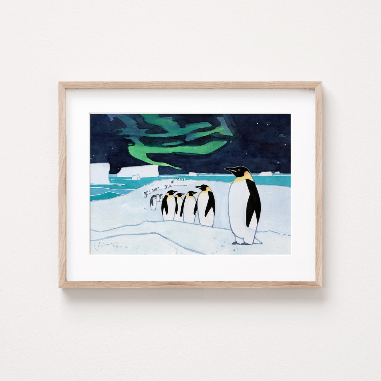 Emperor Penguins and Aurora Print