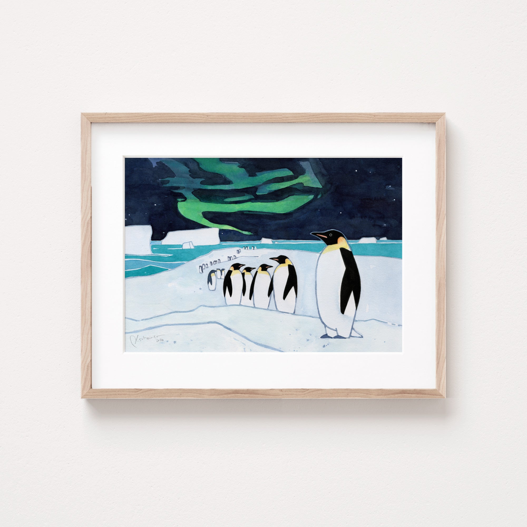 Emperor Penguins and Aurora Print
