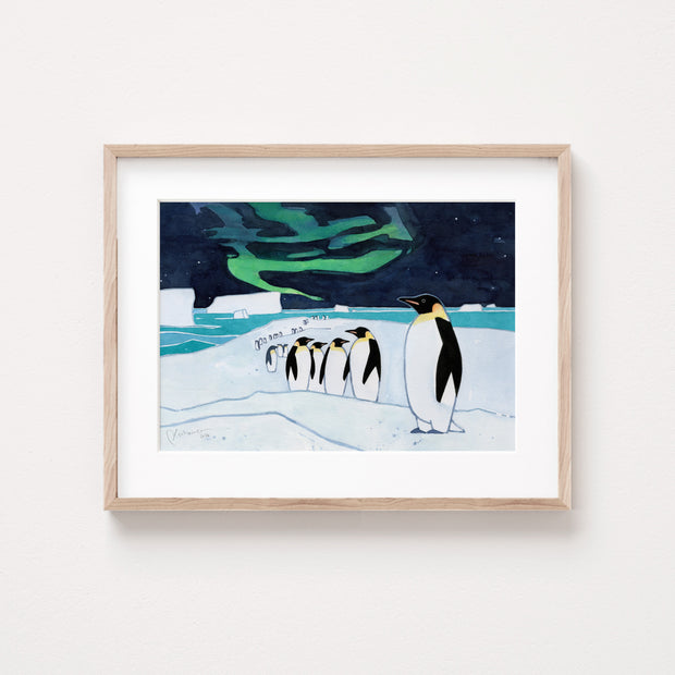Emperor Penguins and Aurora Print