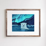 Swimming Polar Bear Northern Lights Print