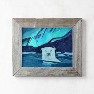 Swimming Polar Bear Northern Lights Print