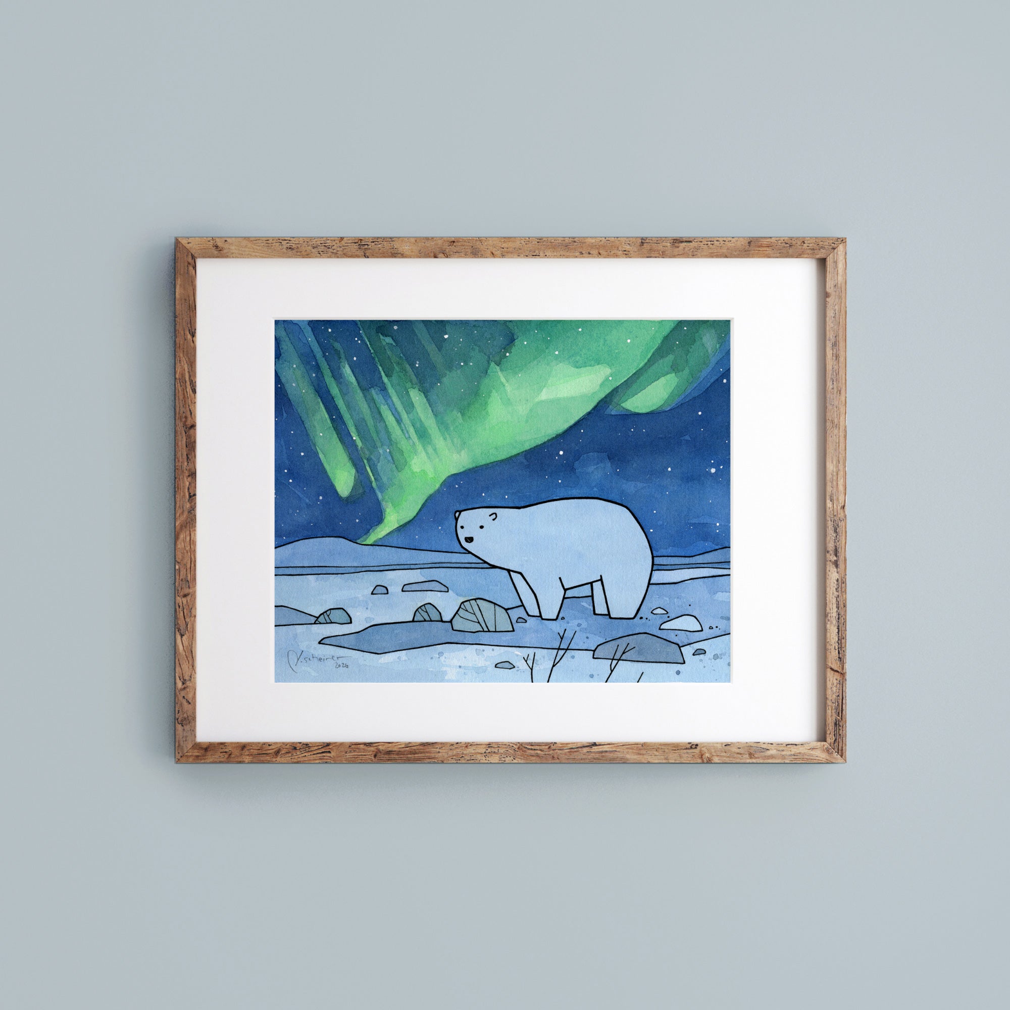 Polar Bear Northern Lights Print