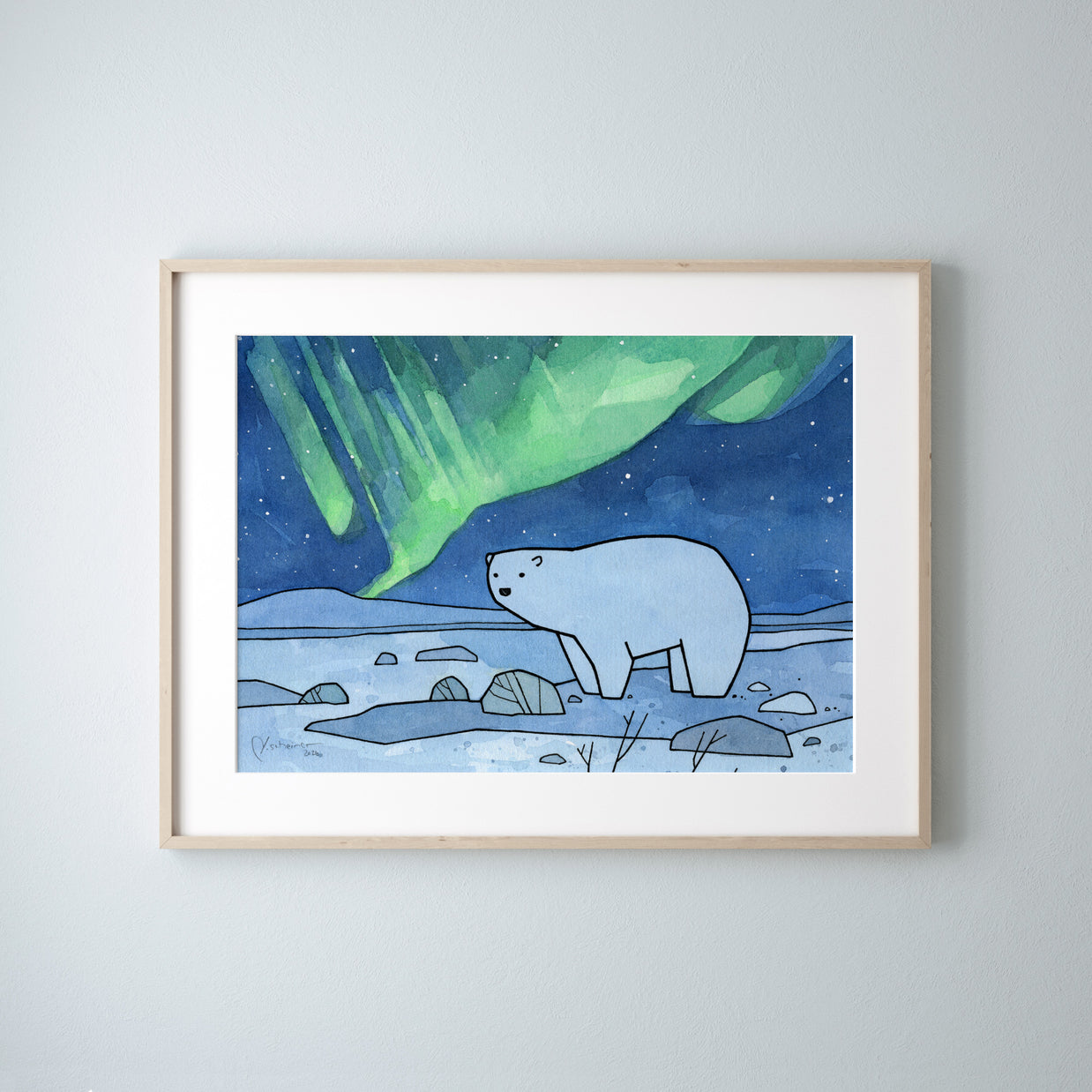 Polar Bear Northern Lights Print