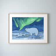 Polar Bear Northern Lights Print