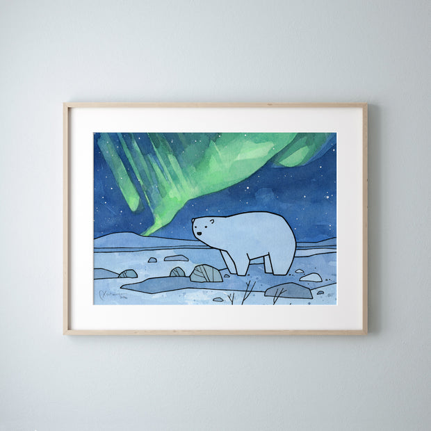 Polar Bear Northern Lights Print