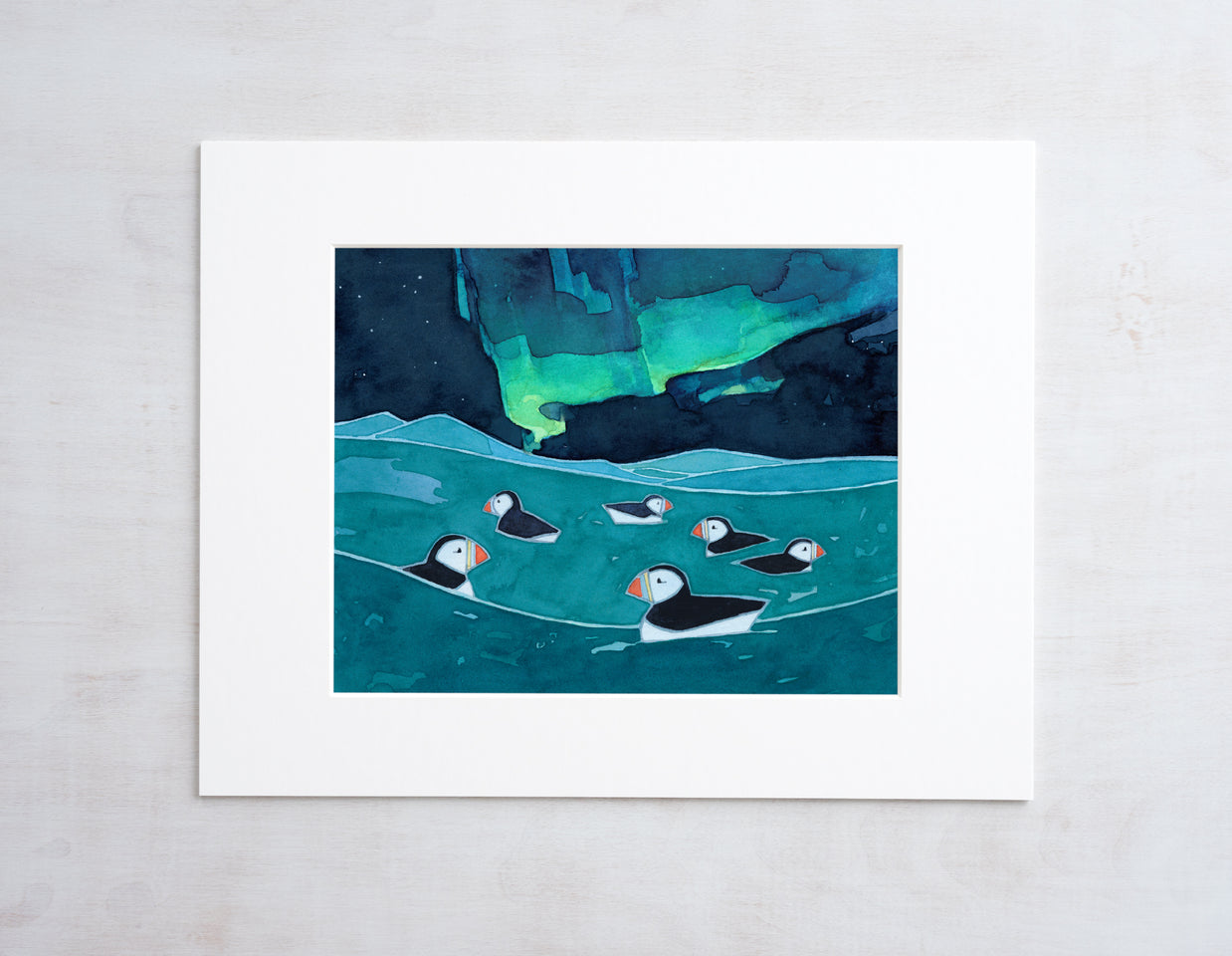 Puffins & Northern Lights Print