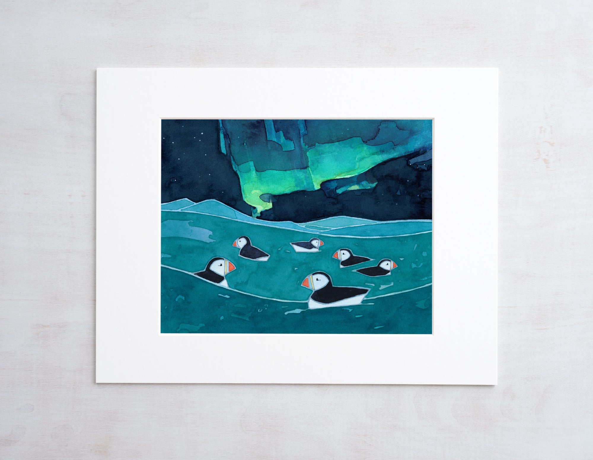 Puffins & Northern Lights Print