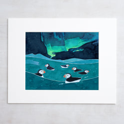 Puffins & Northern Lights Print