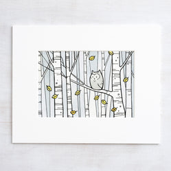 Screech Owl Birch Tree Print