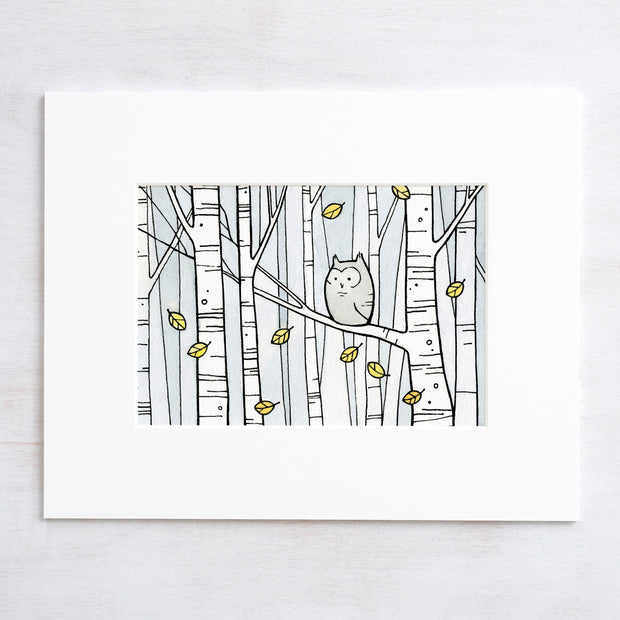 Screech Owl Birch Tree Print