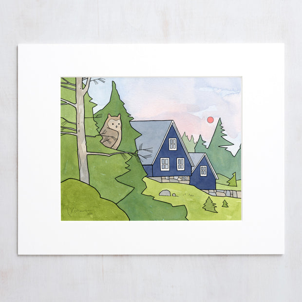 Owl and Cabin Print