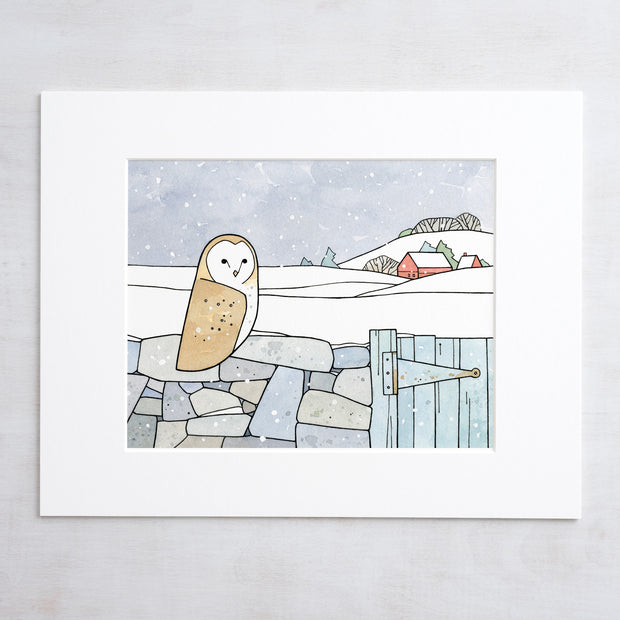 Barn Owl Winter Country Art Print