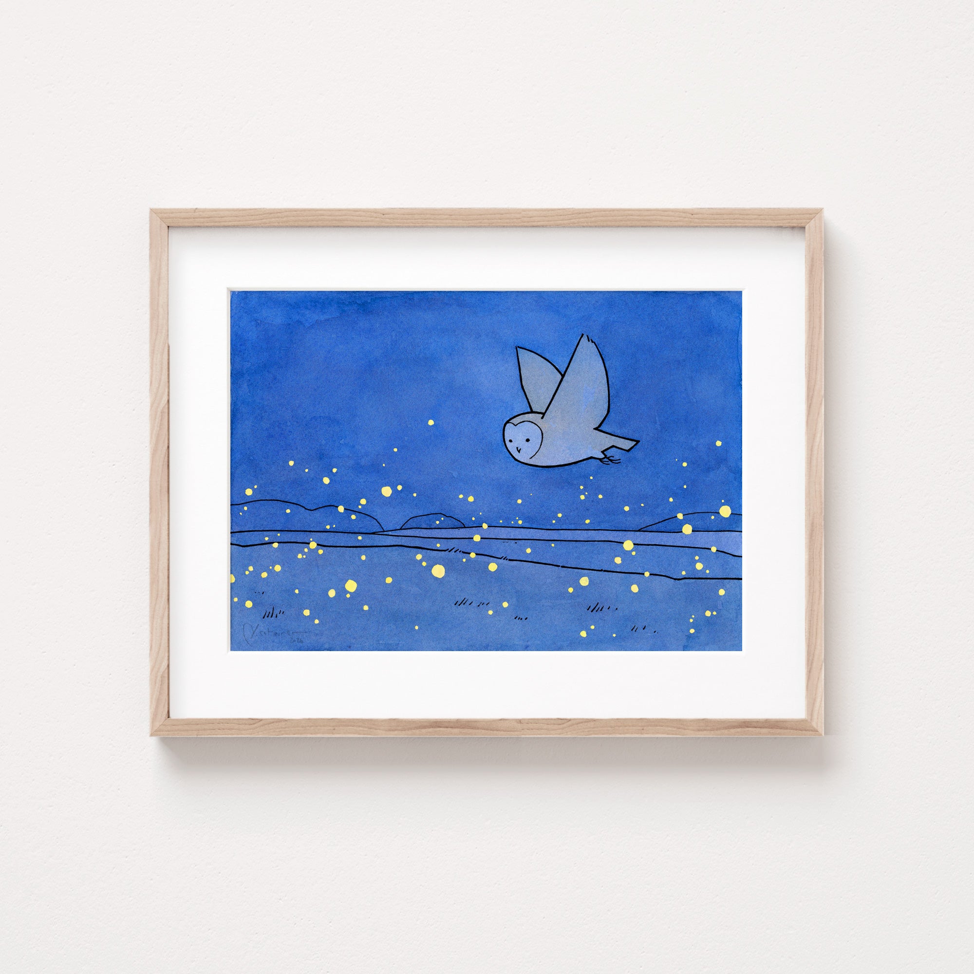 Owl and Fireflies Print