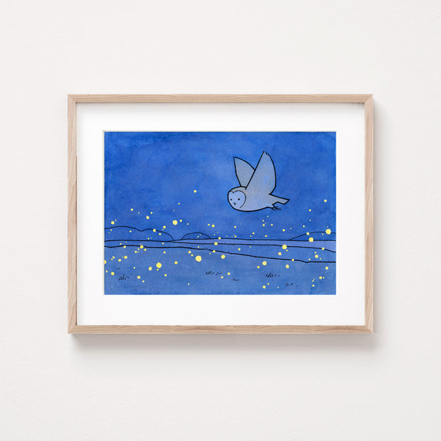 Owl and Fireflies Print