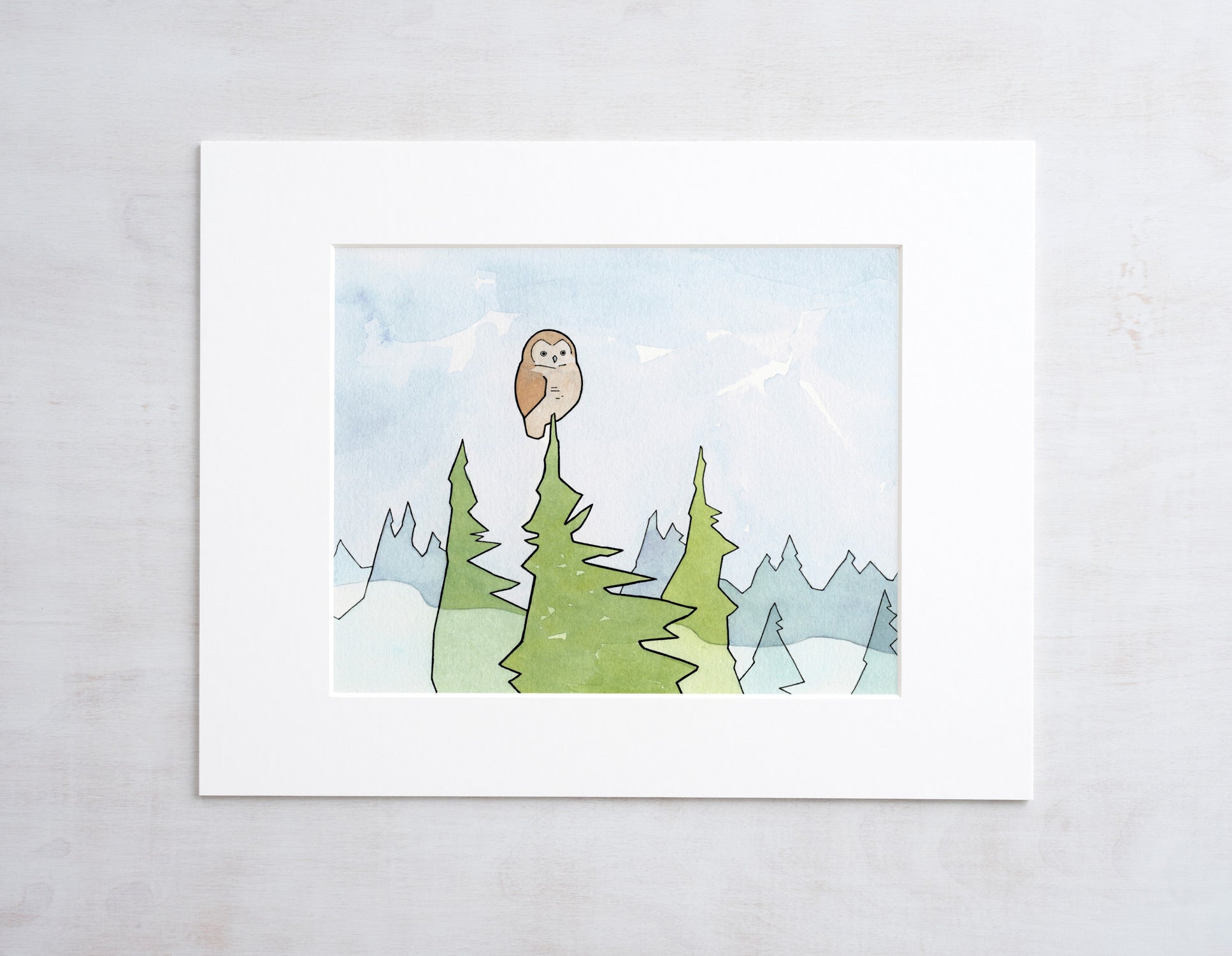 Owl, Pines & Fog Print
