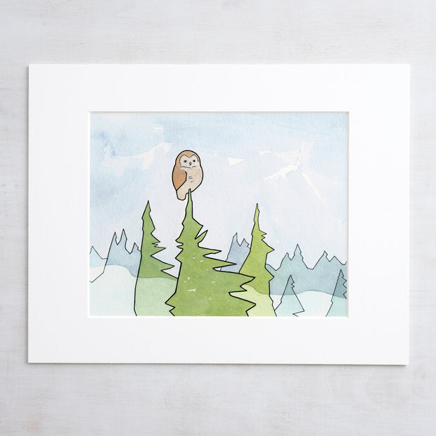 Owl, Pines & Fog Print