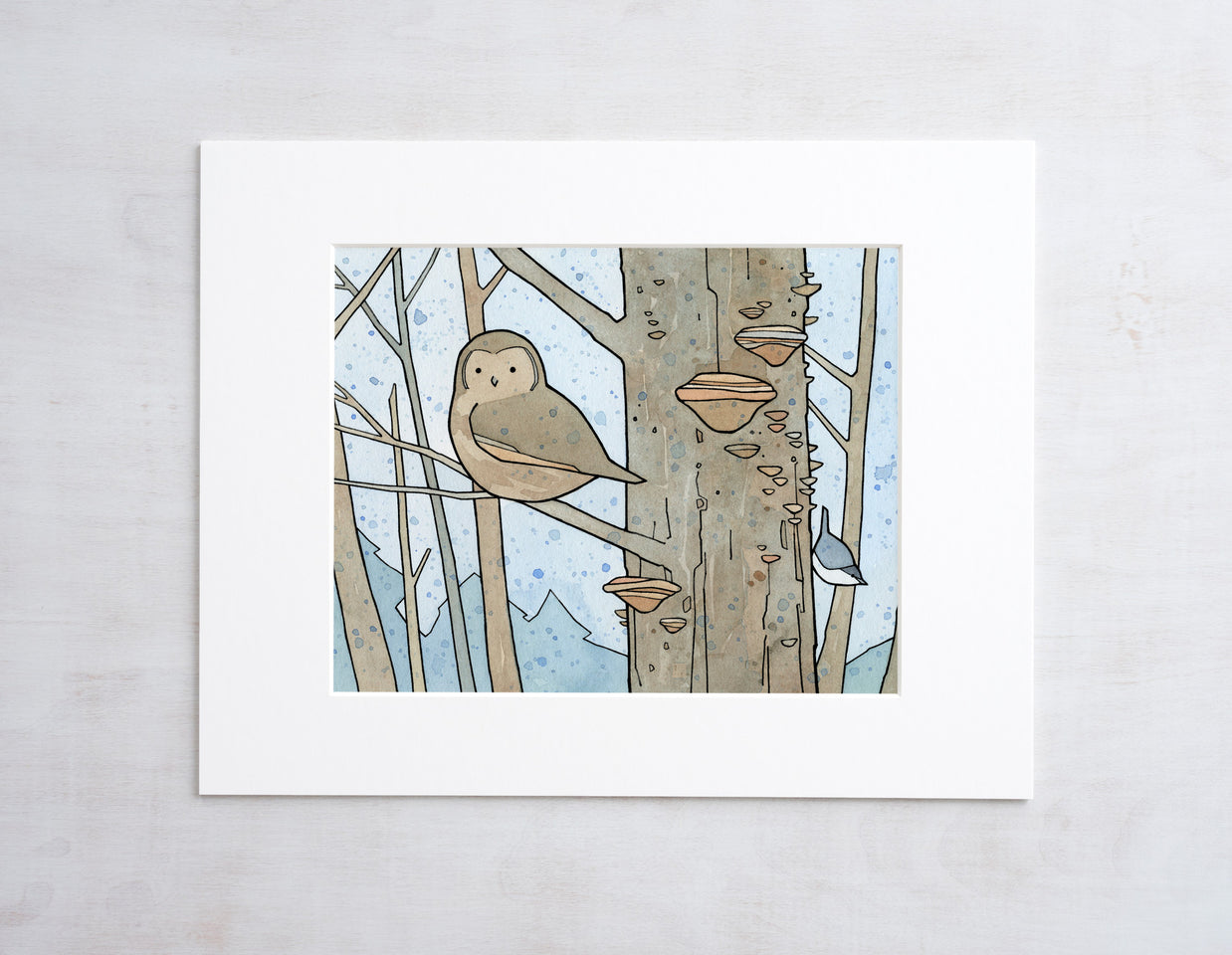 Owl, Nuthatch & Fungi Print