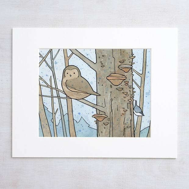 Owl, Nuthatch & Fungi Print