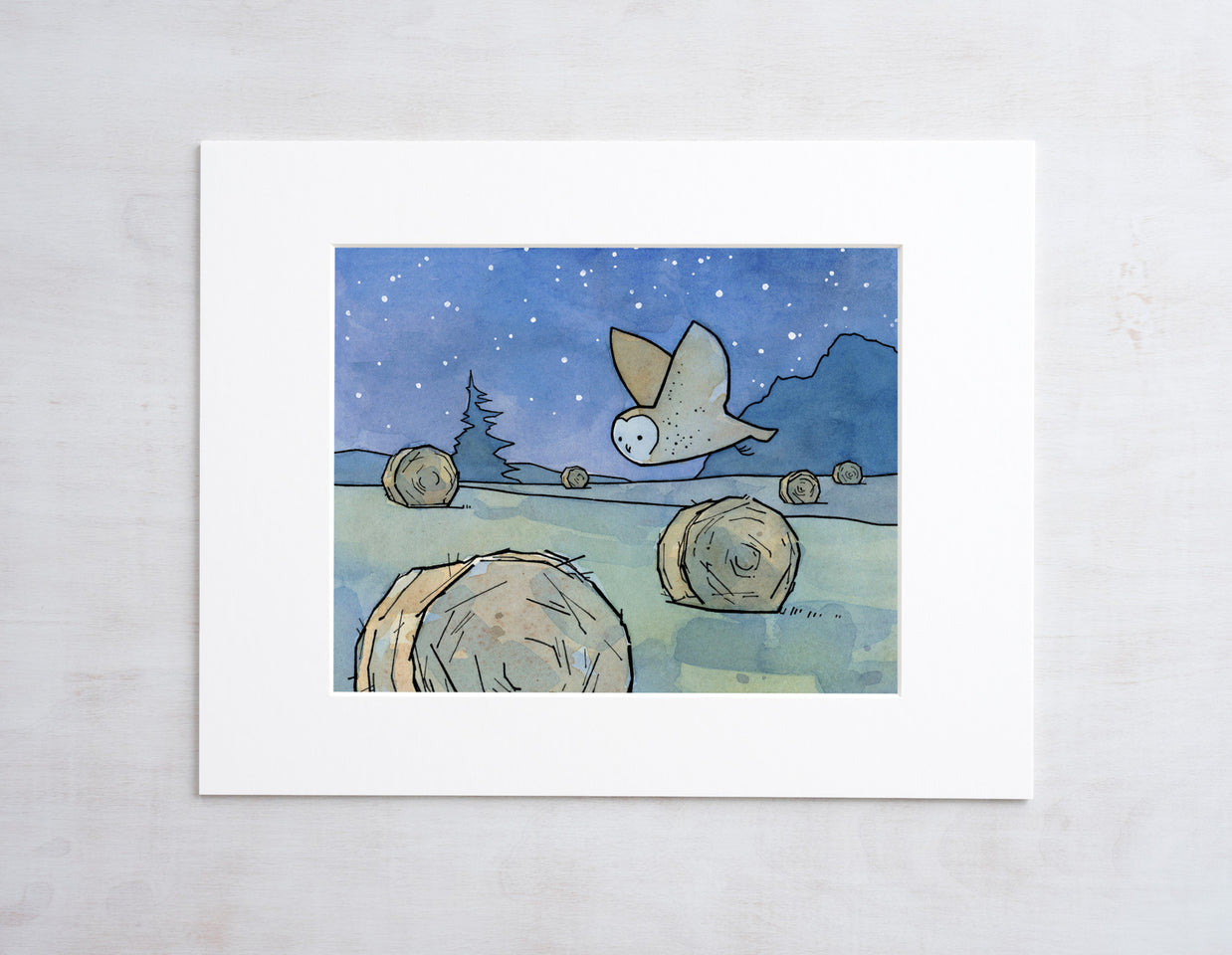Barn Owl & Hay Bales Print