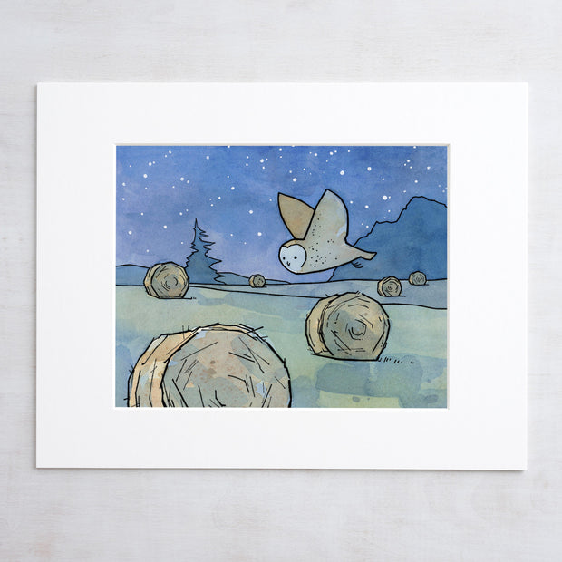 Barn Owl & Hay Bales Print