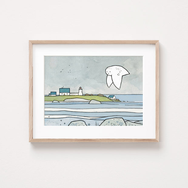 Snowy Owl Coast Lighthouse Print