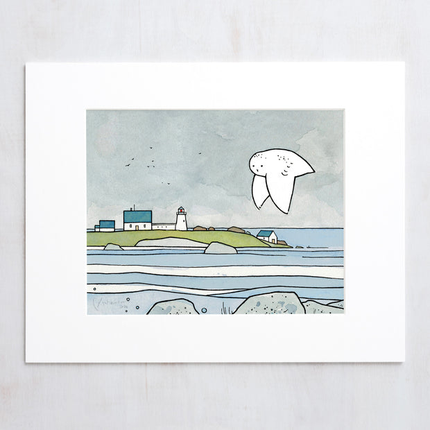Snowy Owl Coast Lighthouse Print