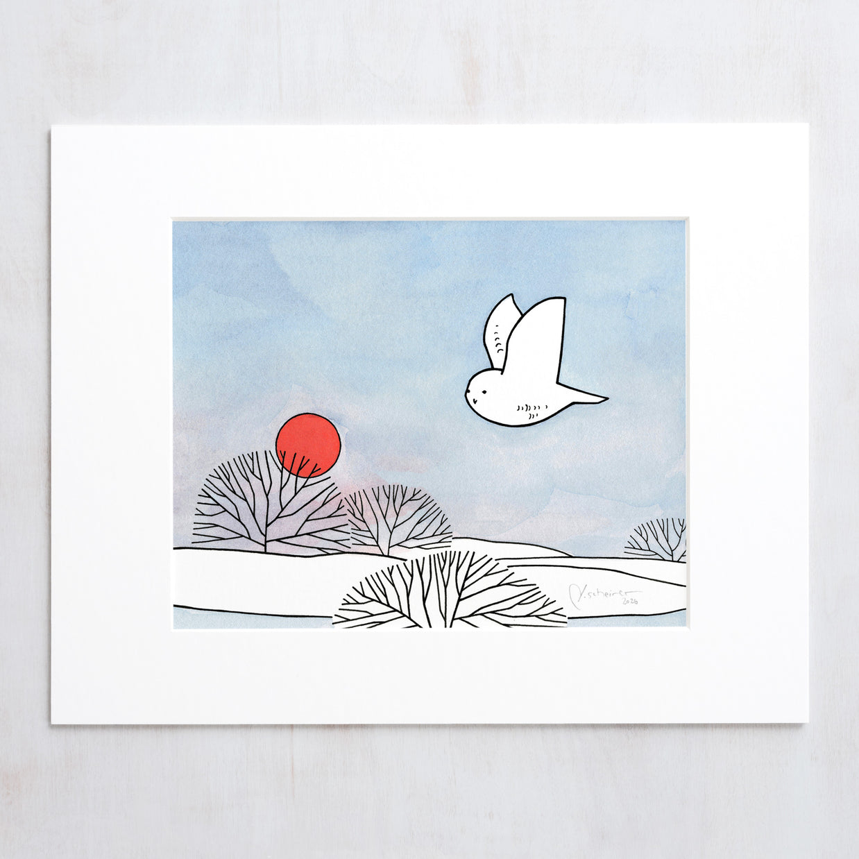 Snowy Owl & Red Sun Print