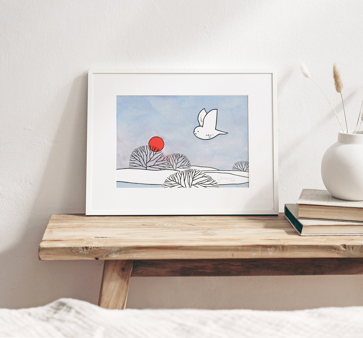 Snowy Owl & Red Sun Print