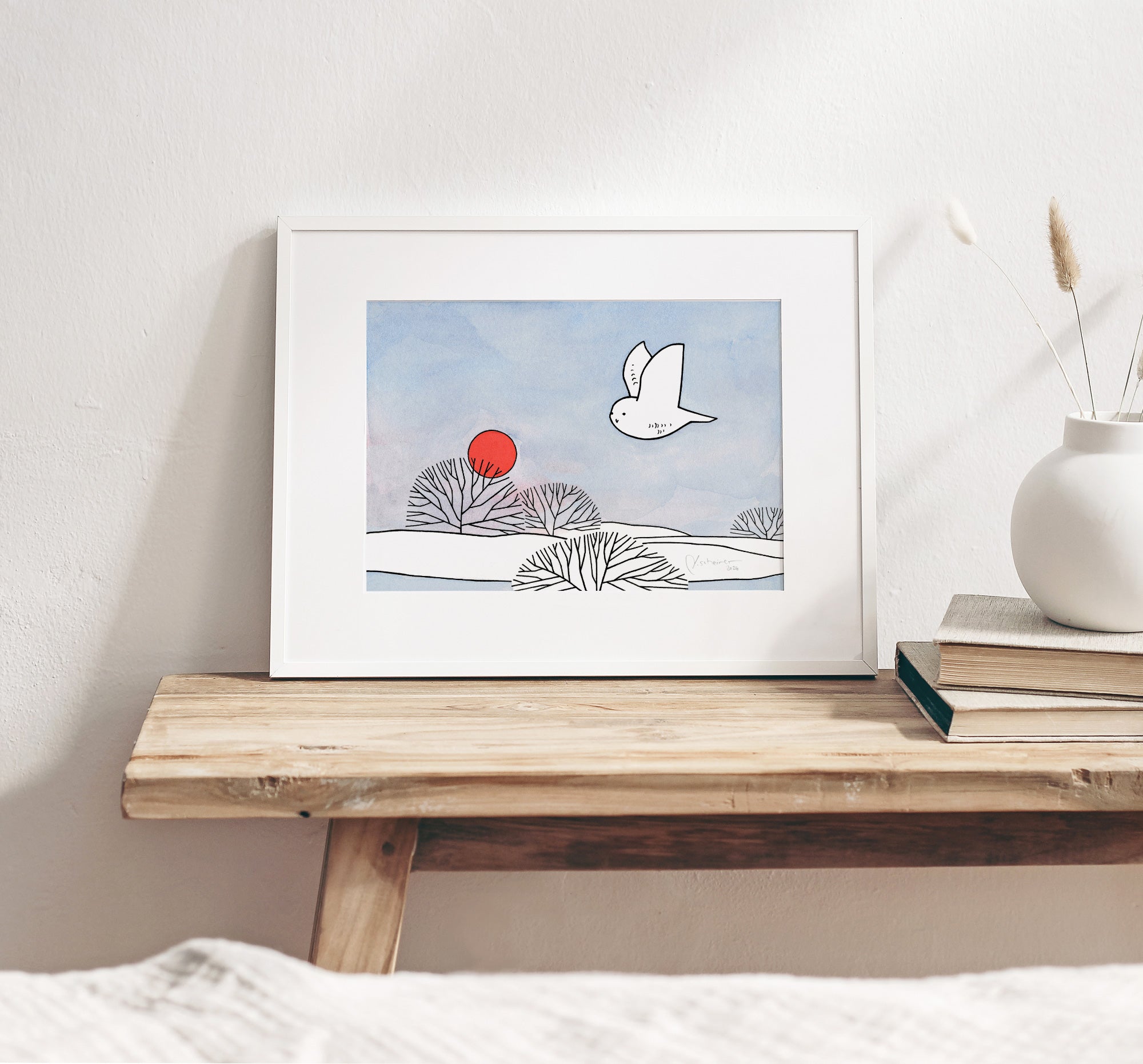Snowy Owl & Red Sun Print