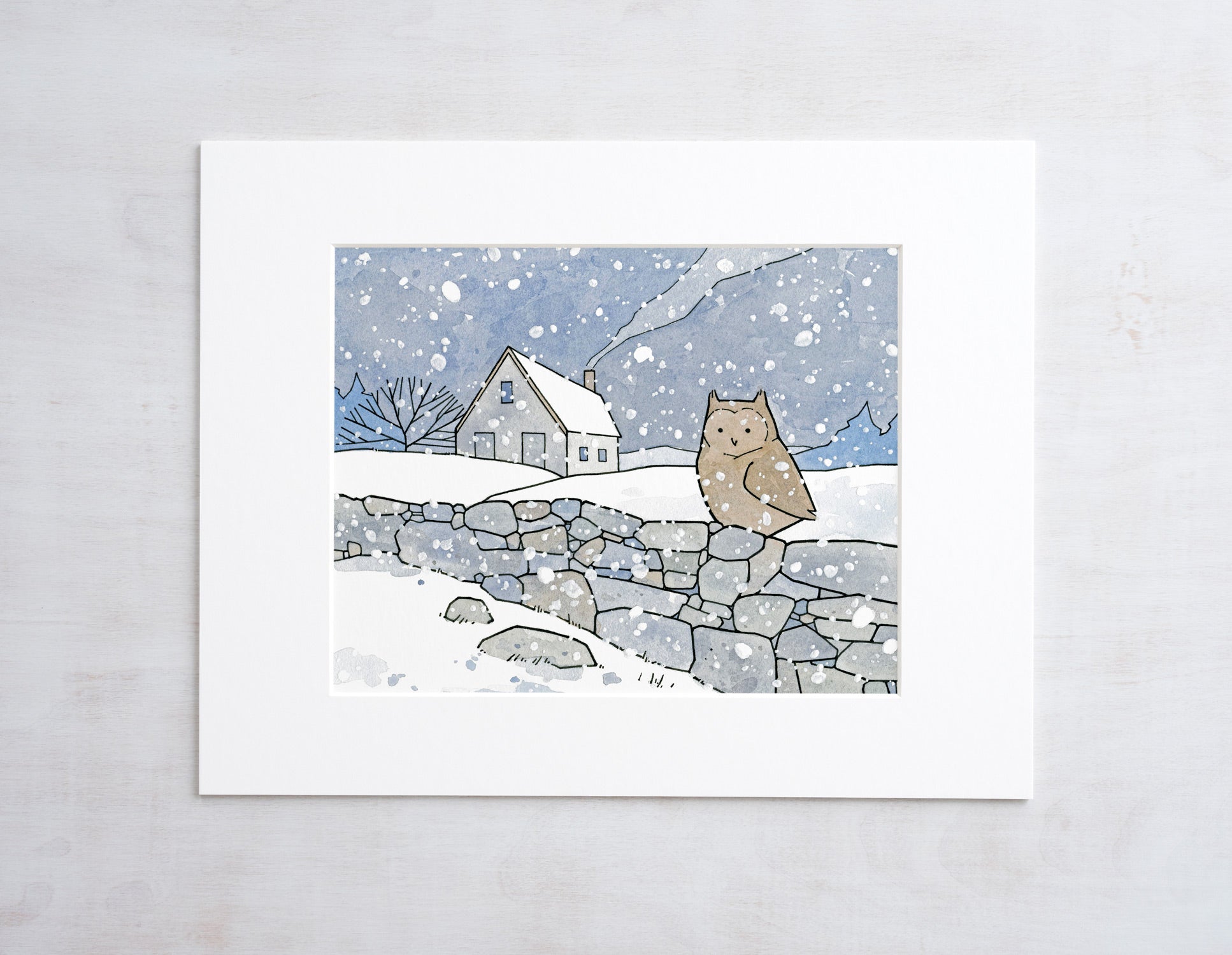 Owl and Farmhouse in Snow Print