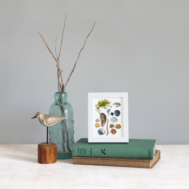 Shells and Seaweed Framed Watercolor Print Tabletop Frame
