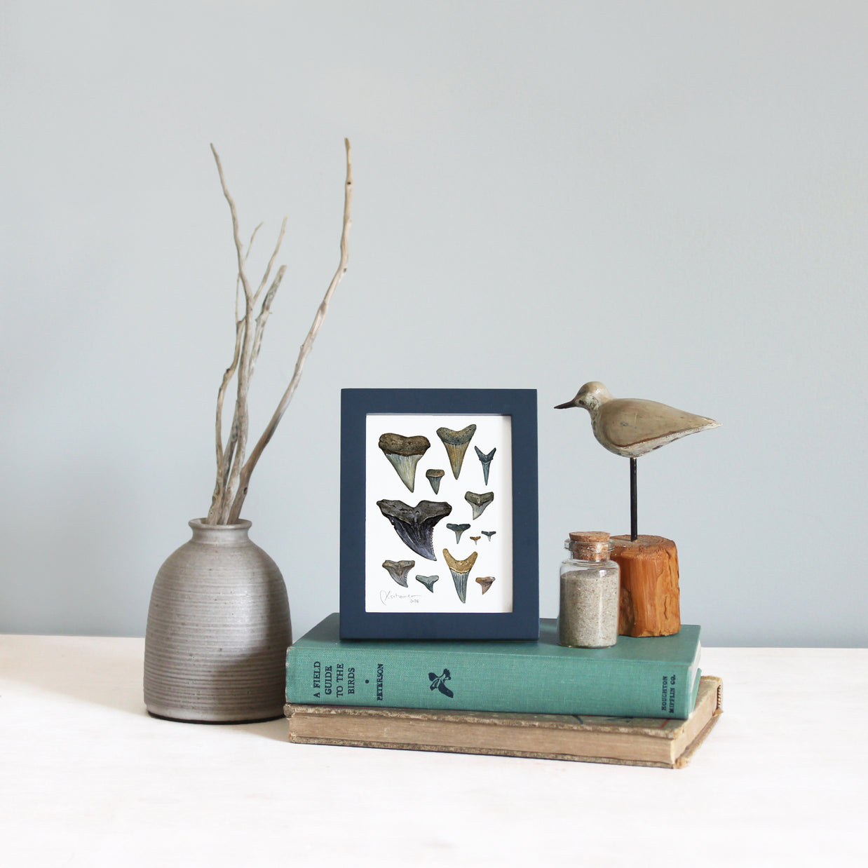 Shark Teeth Watercolor Art: Mini Framed Print