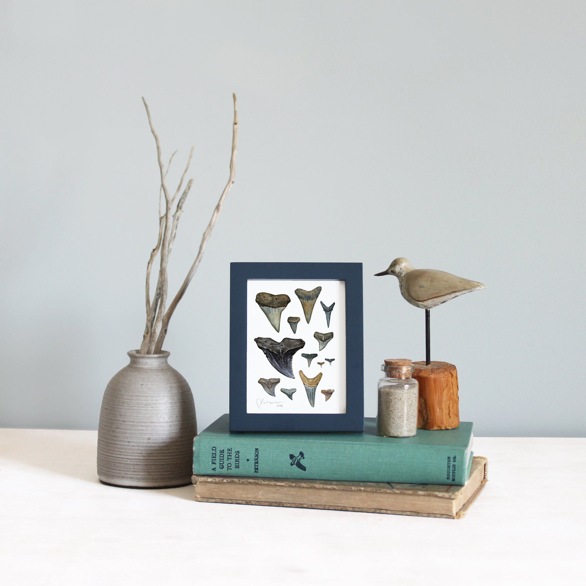Shark Teeth Watercolor Art: Mini Framed Print