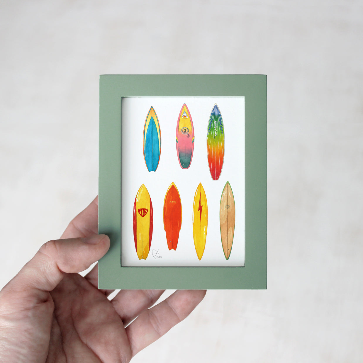Framed Mini Vintage Surfboards 70s and 80s Print