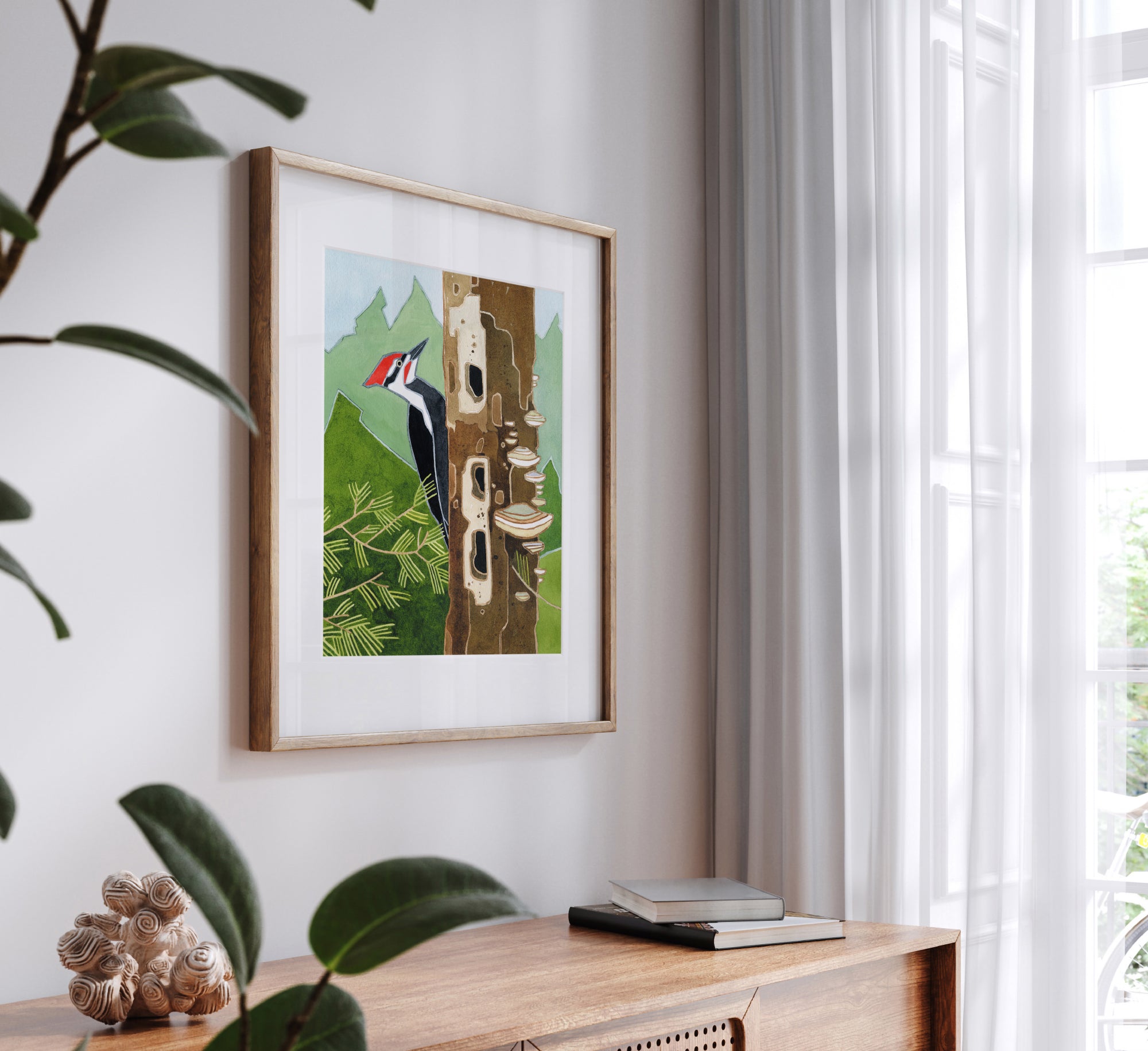 Pileated Woodpecker Art Print, Forest Bird Watercolor