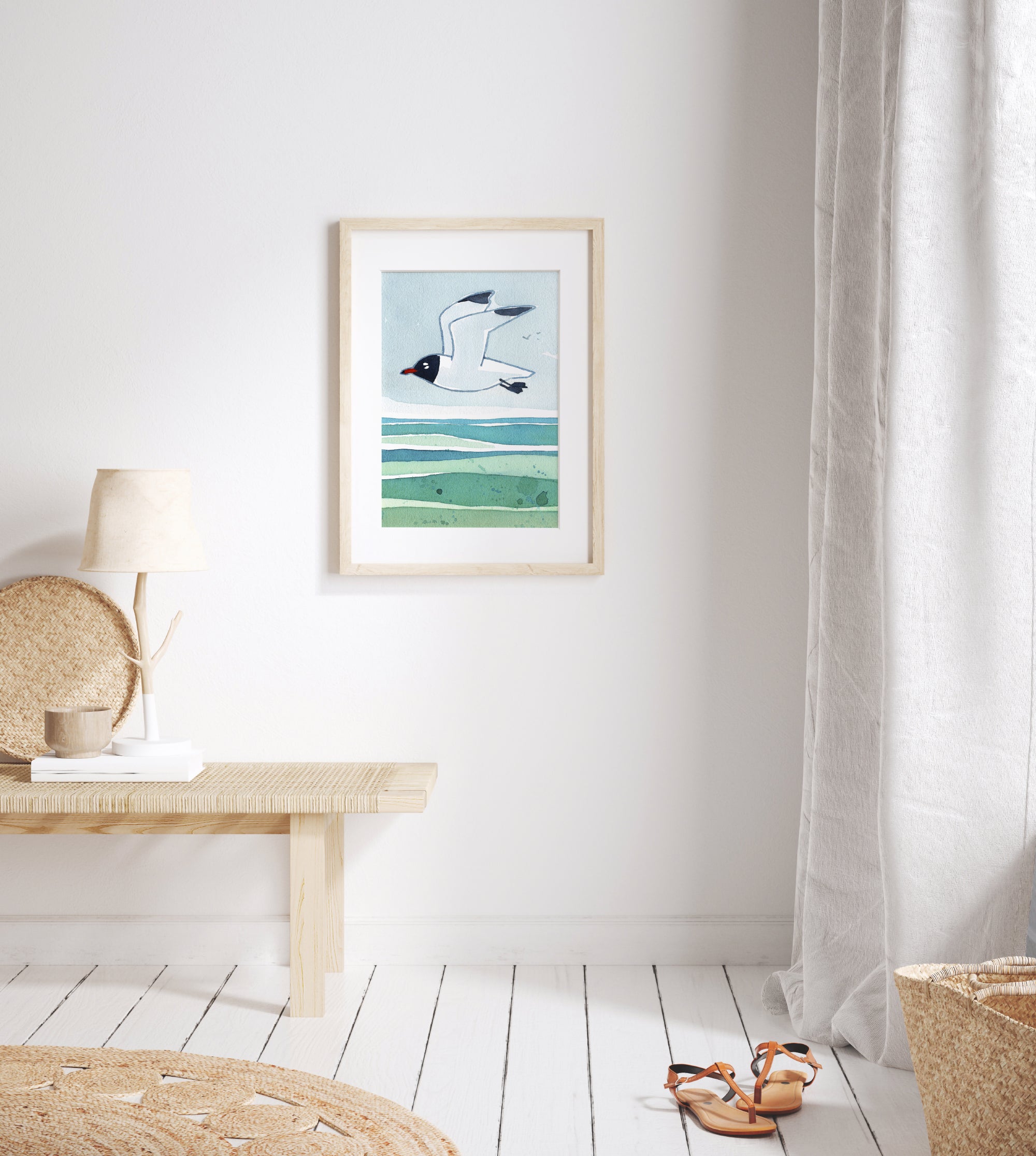 Laughing Gull Beach Art Print, Seashore Wall Art Ocean Decor