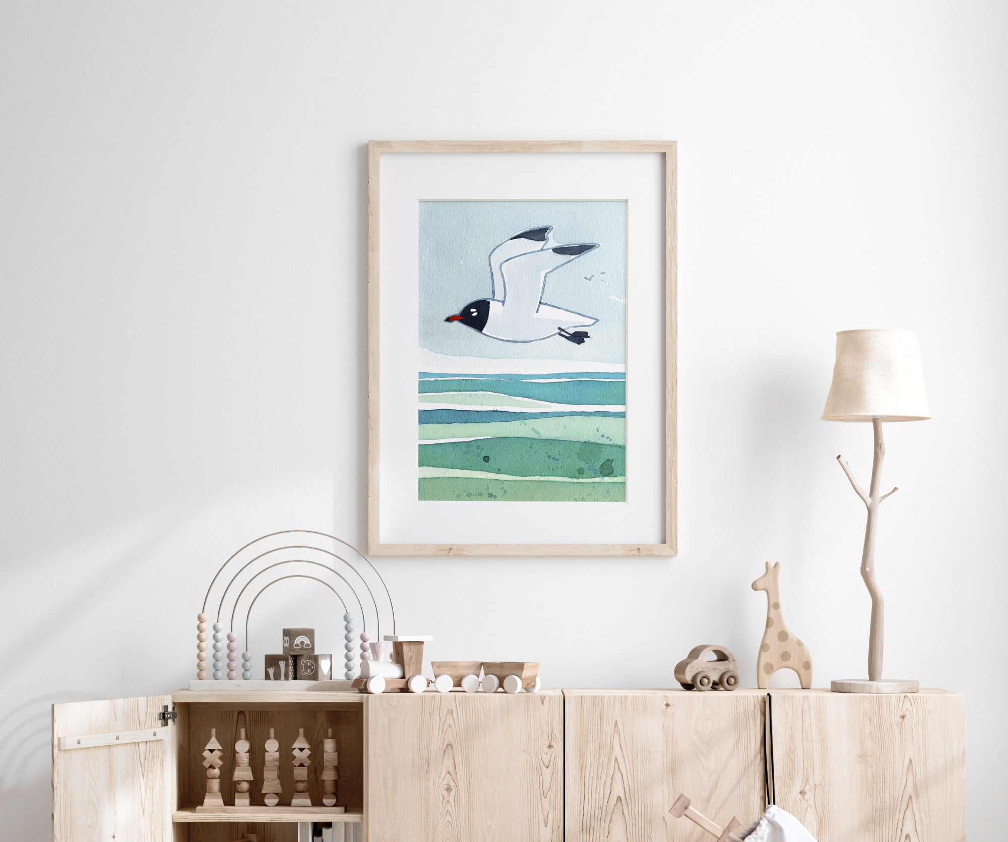 Laughing Gull Beach Art Print, Seashore Wall Art Ocean Decor