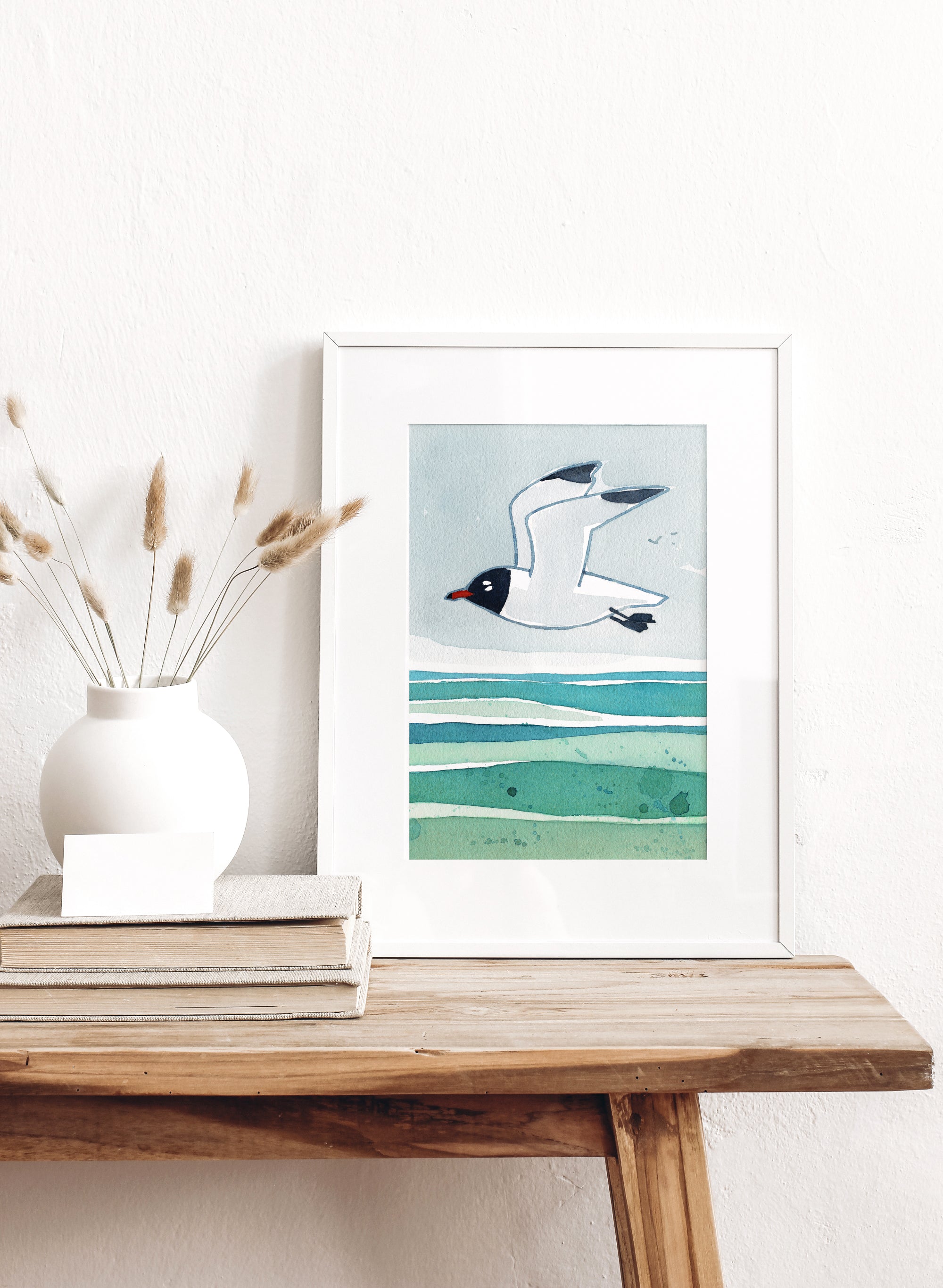 Laughing Gull Beach Art Print, Seashore Wall Art Ocean Decor