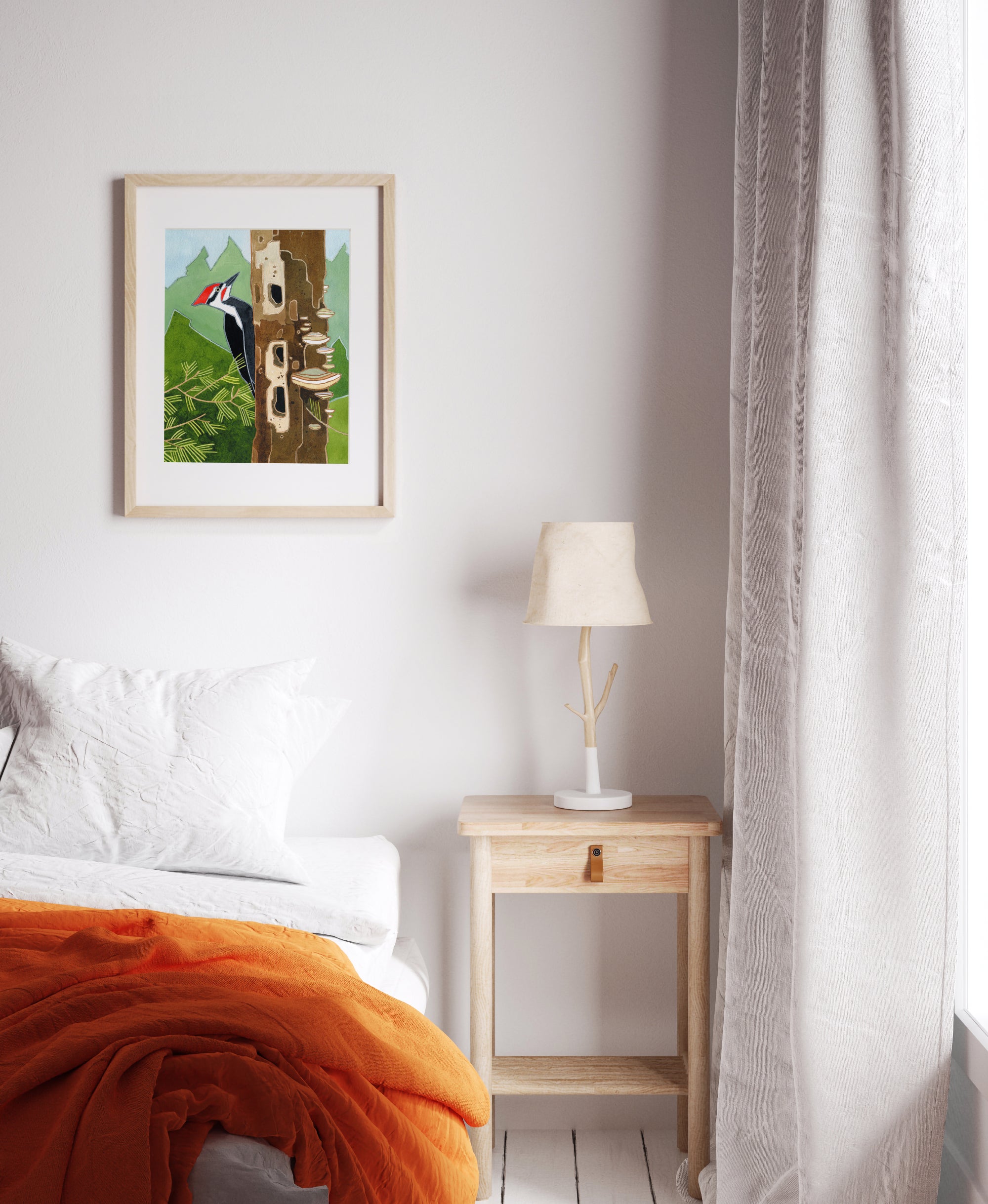 Pileated Woodpecker Art Print, Forest Bird Watercolor