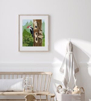 Pileated Woodpecker Art Print, Forest Bird Watercolor