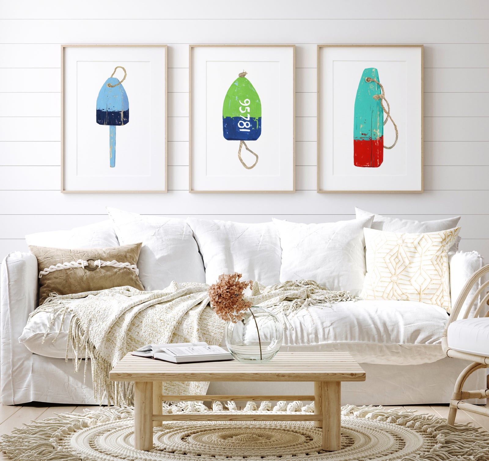 Large Lobster Buoy Print Set, Nautical Wall Decor